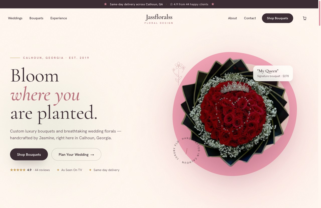 Homepage of Jassfloralss, a florist with online ordering